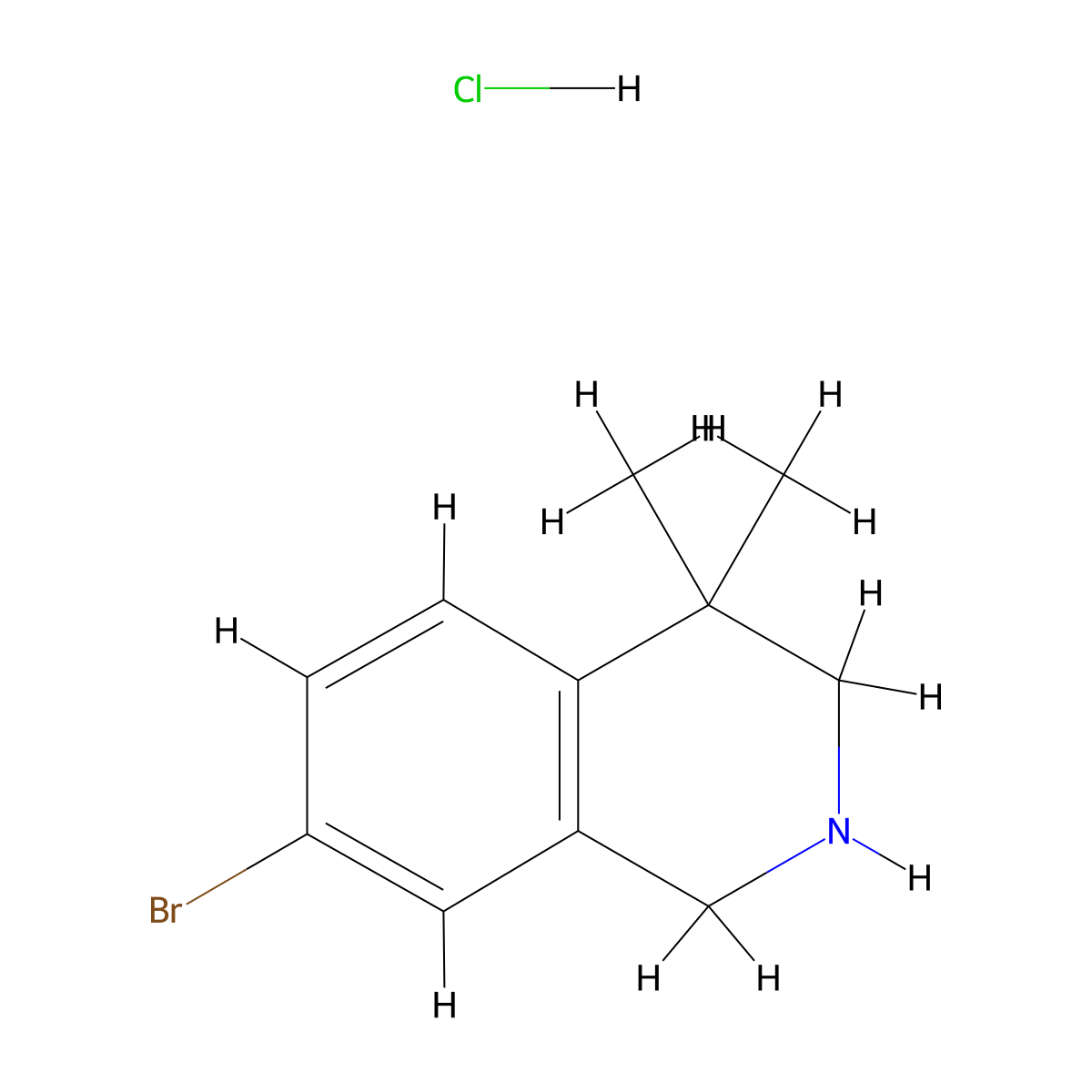 7-Bromo-4,4-dimethyl-1,2,3,4-tetrahydroisoquinoline hydrochloride molecular structure, CAS 1203684-66-5