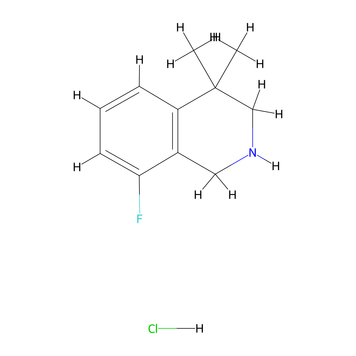 8-Fluoro-4,4-dimethyl-1,2,3,4-tetrahydroisoquinoline hydrochloride molecular structure, CAS 1203684-76-7