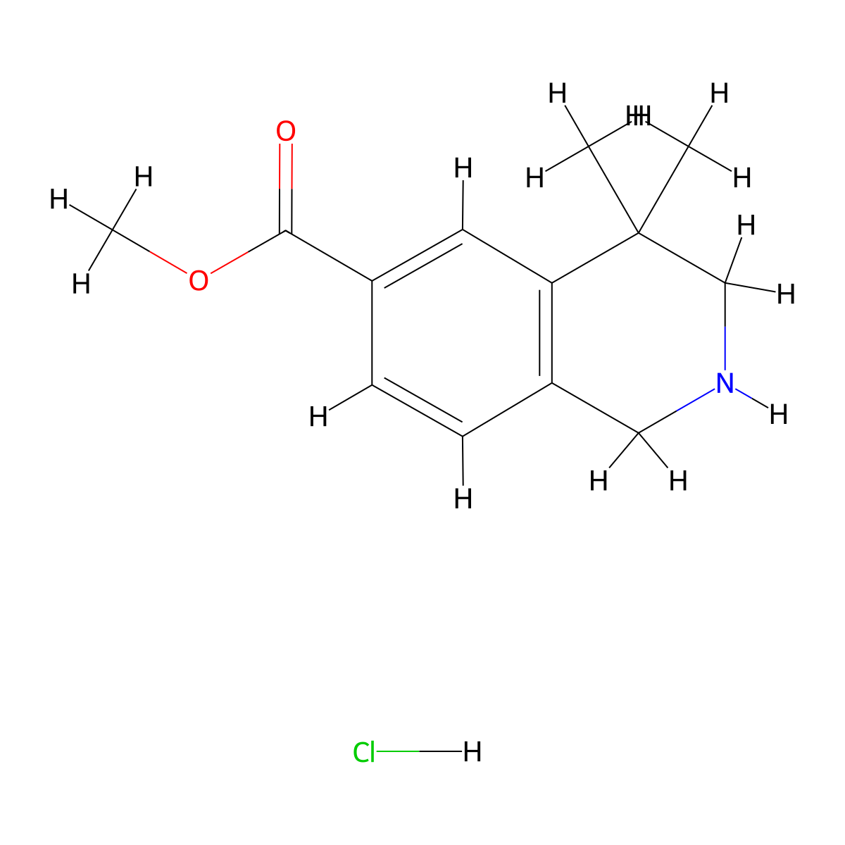 Methyl 4,4-dimethyl-1,2,3,4-tetrahydroisoquinoline-6-carboxylate hydrochloride molecular structure, CAS 1203684-85-8