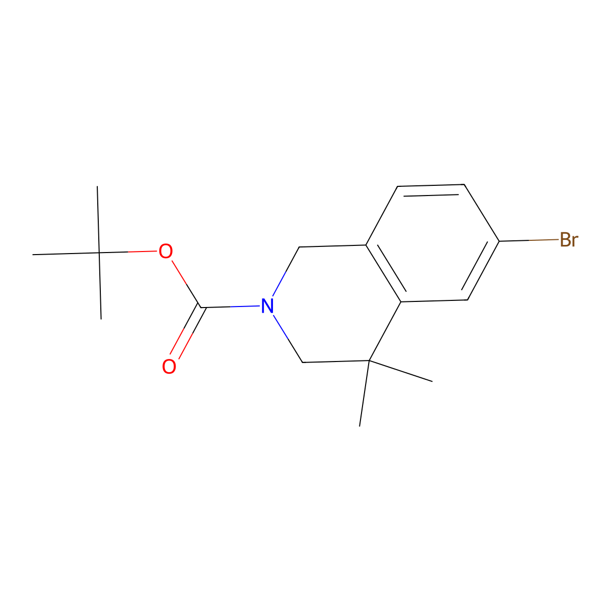Tert-butyl 6-bromo-4,4-dimethyl-1,2,3,4-tetrahydroisoquinoline-2-carboxylate molecular structure, CAS 1203684-87-0