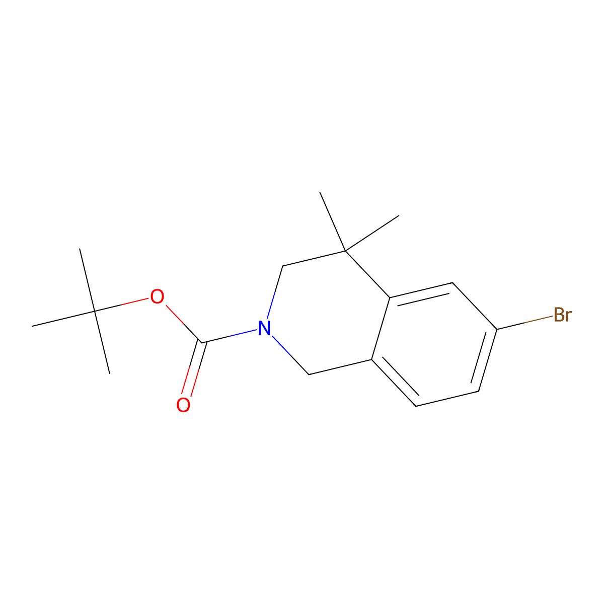 Tert-butyl 6-bromo-4,4-dimethyl-1,2,3,4-tetrahydroisoquinoline-2-carboxylate molecular structure, CAS 1203684-87-0