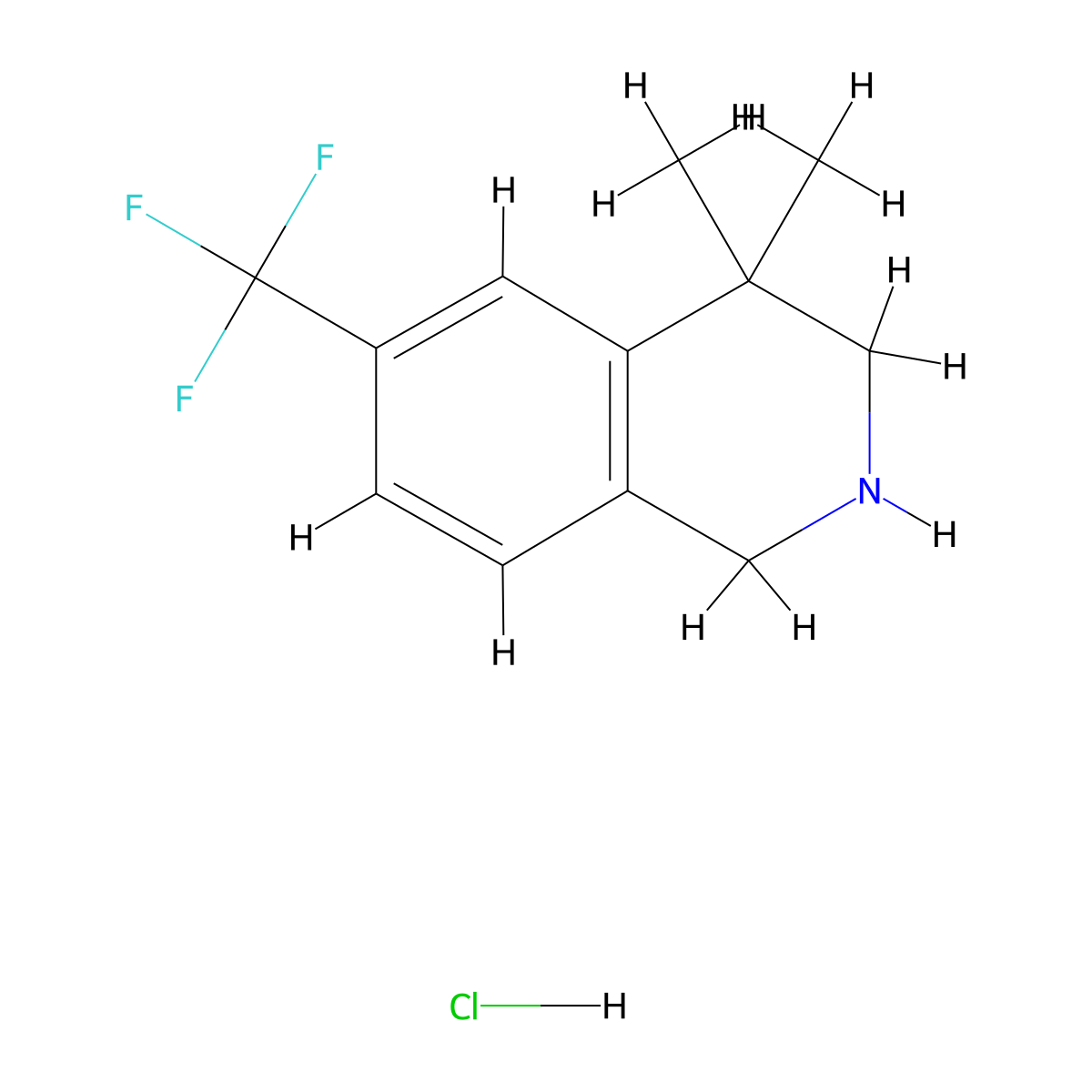 4,4-Dimethyl-6-(trifluoromethyl)-1,2,3,4-tetrahydroisoquinoline hydrochloride molecular structure, CAS 1203686-10-5