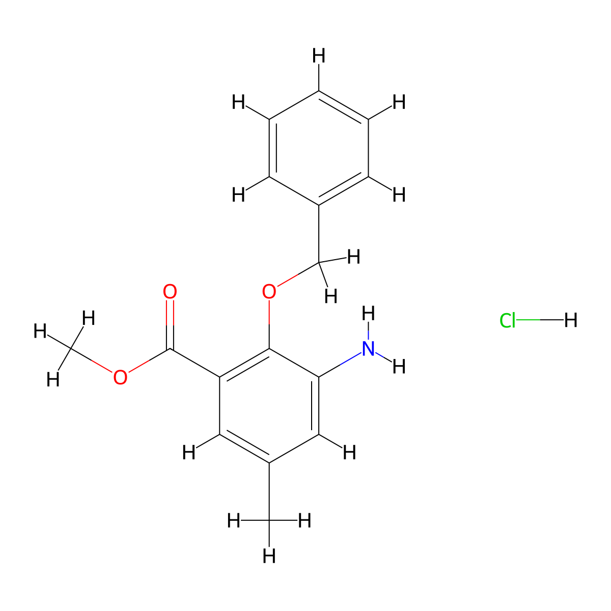 Methyl 3-amino-2-(benzyloxy)-5-methylbenzoate hydrochloride molecular structure, CAS 1203898-32-1