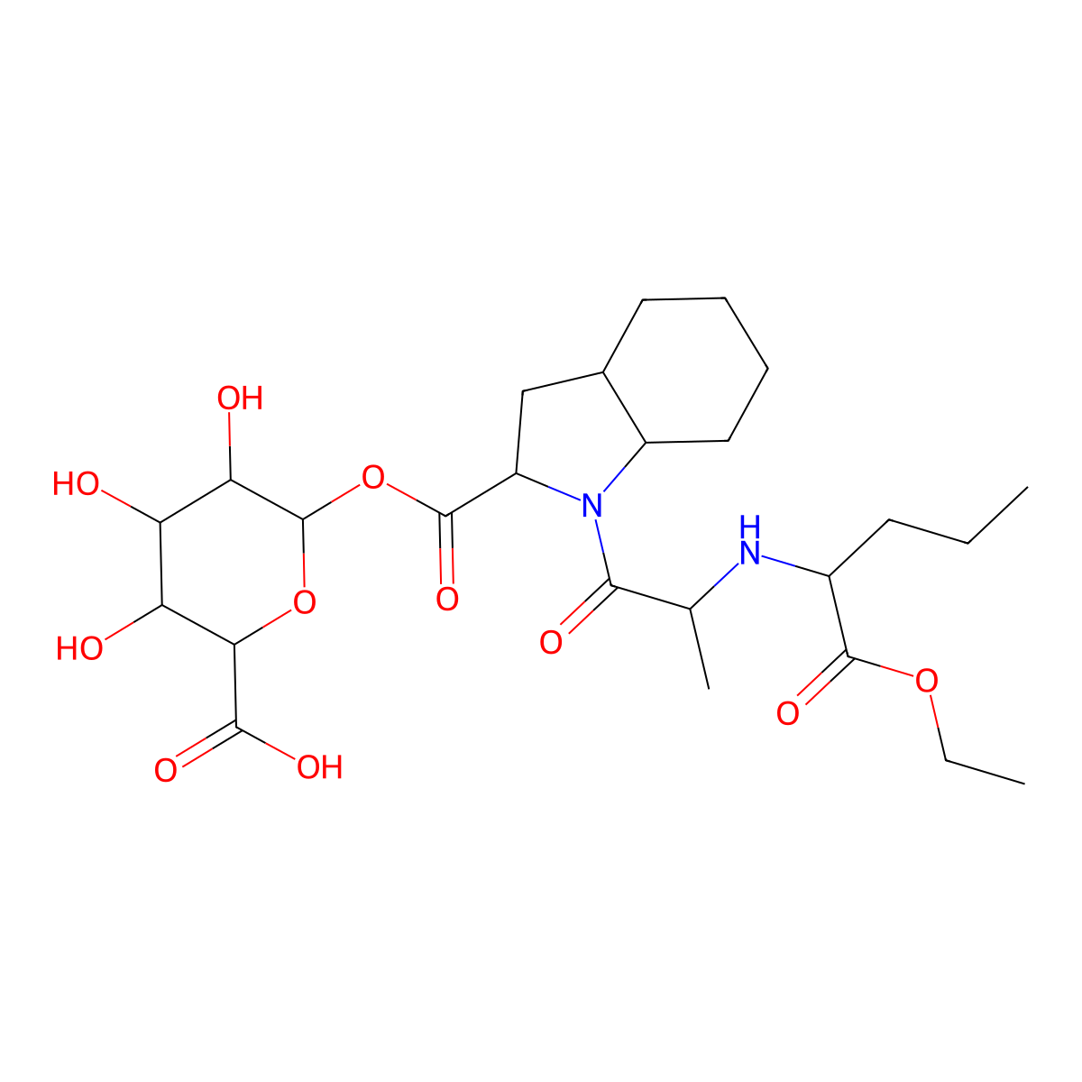 6-[1-[2-[(1-Ethoxy-1-oxopentan-2-yl)amino]propanoyl]-2,3,3a,4,5,6,7,7a-octahydroindole-2-carbonyl]oxy-3,4,5-trihydroxyoxane-2-carboxylic acid molecular structure, CAS 120398-66-5