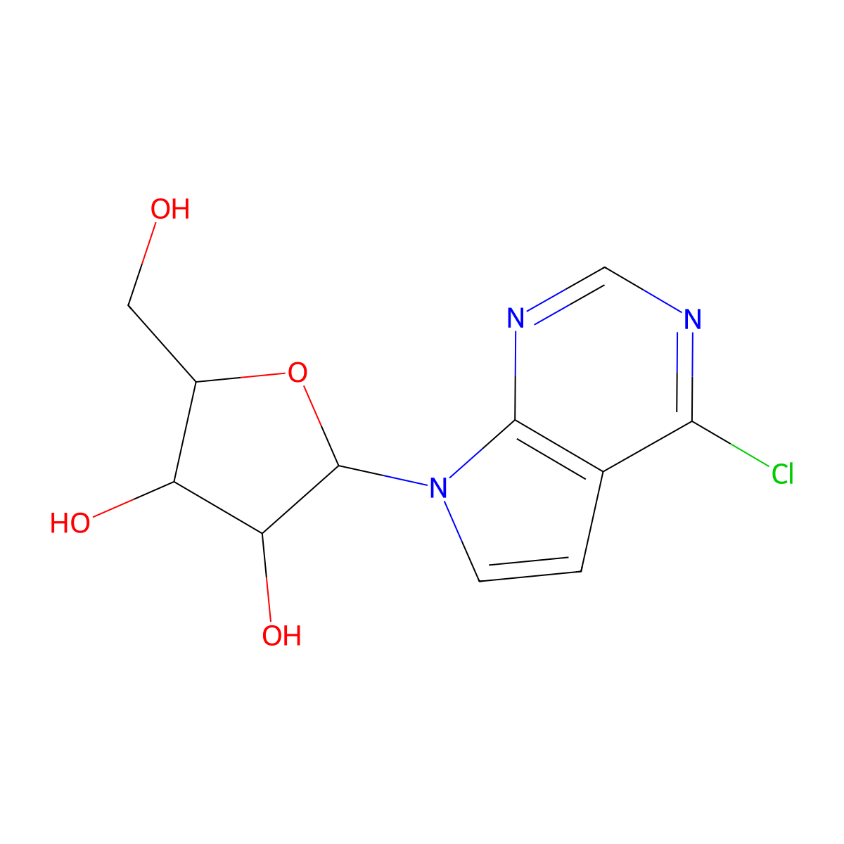 (2R,3R,4S,5R)-2-(4-chloropyrrolo[2,3-d]pyrimidin-7-yl)-5-(hydroxymethyl)oxolane-3,4-diol molecular structure, CAS 120401-32-3