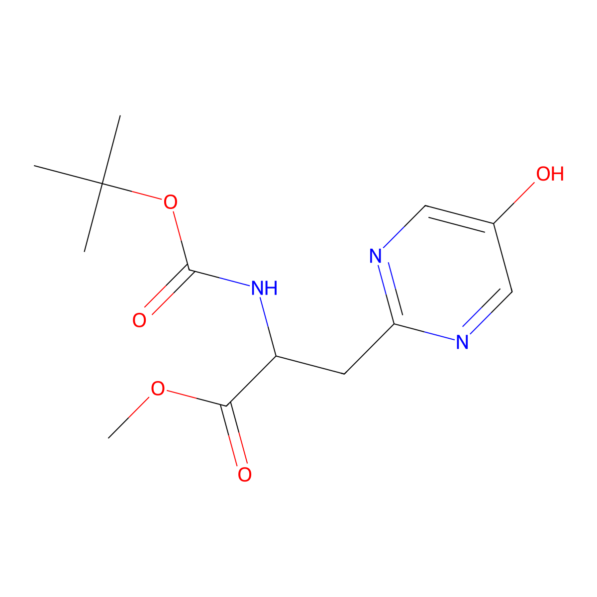 methyl (2S)-2-(tert-butoxycarbonylamino)-3-(5-hydroxypyrimidin-2-yl)propanoate molecular structure, CAS 1204139-63-8