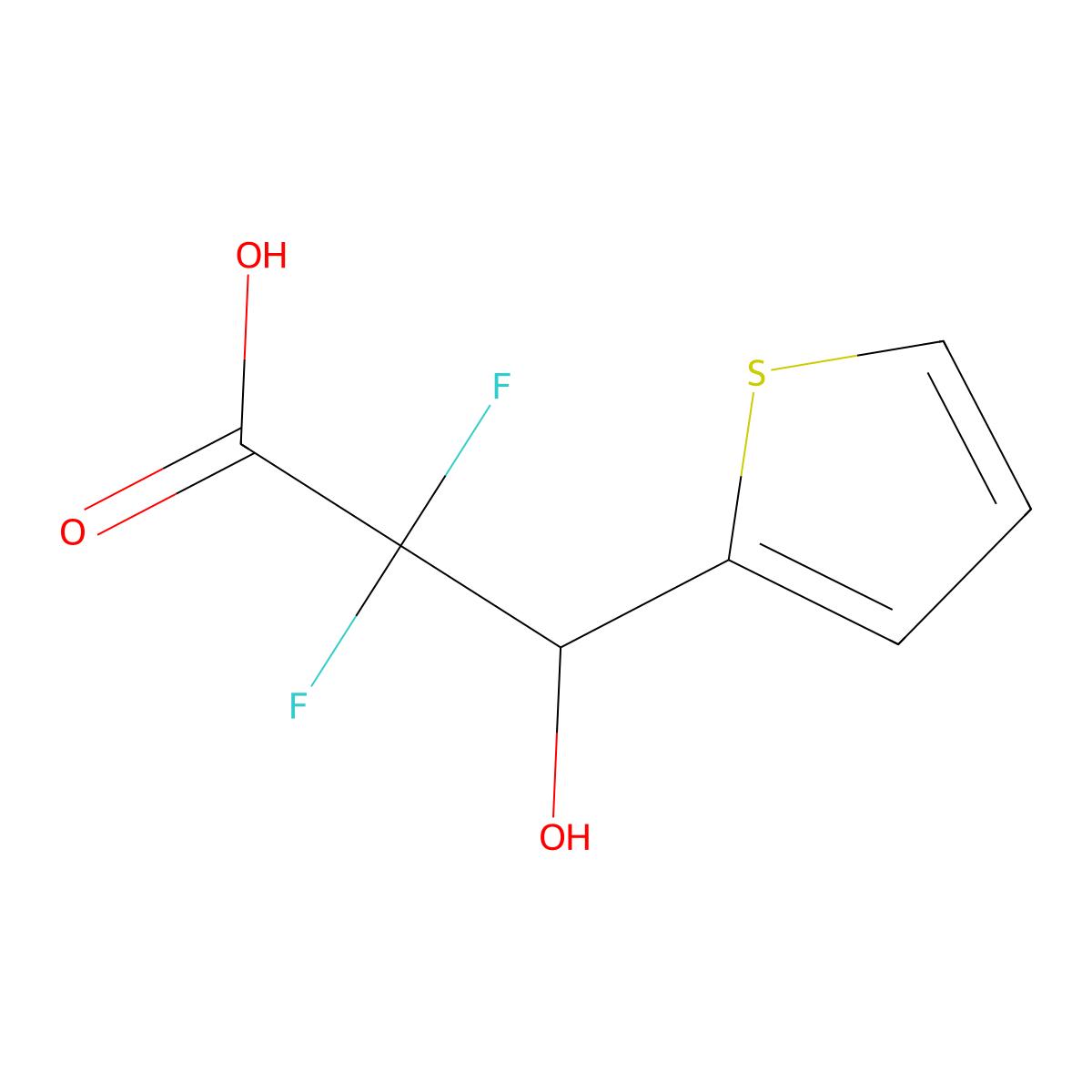 2,2-Difluoro-3-hydroxy-3-(thiophen-2-yl)propanoic acid molecular structure, CAS 1204235-07-3