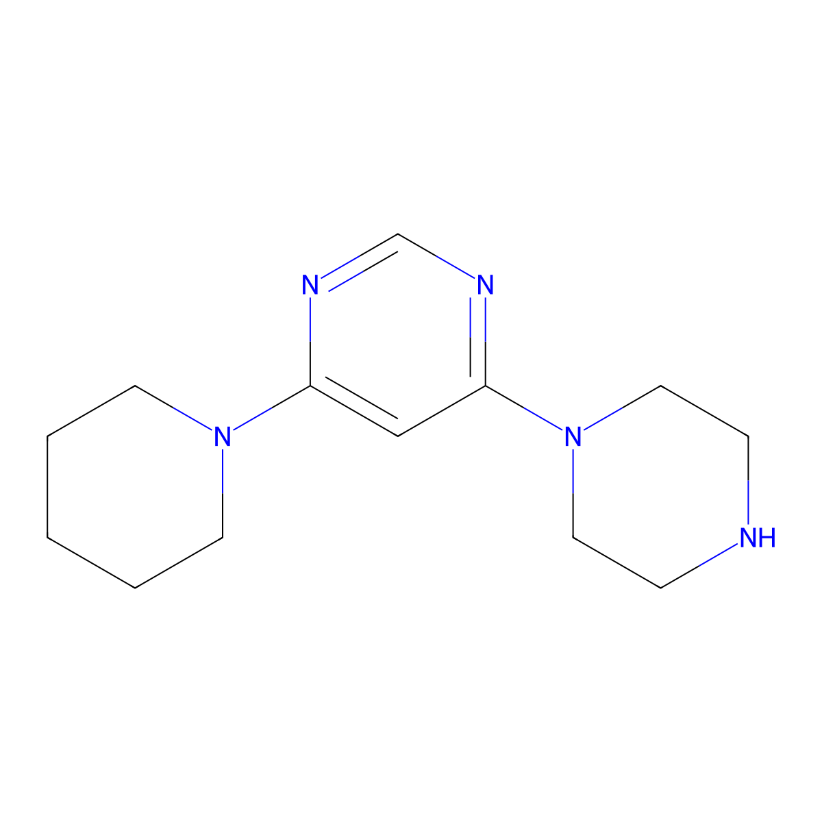 4-Piperazin-1-yl-6-piperidin-1-ylpyrimidine molecular structure, CAS 1204296-32-1