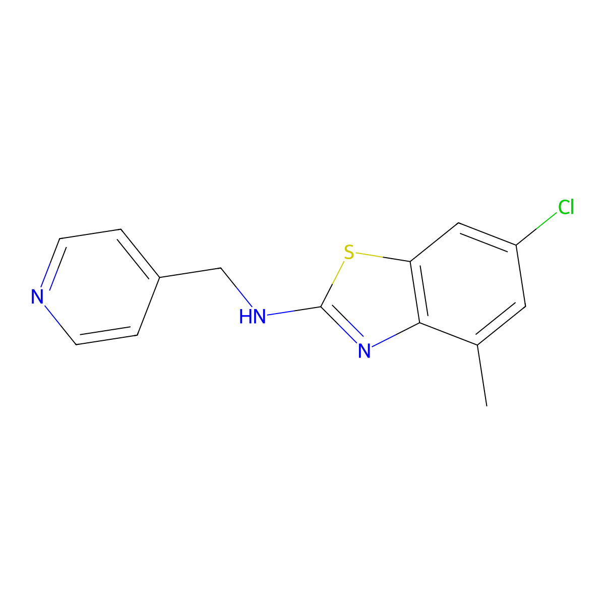 6-chloro-4-methyl-N-(pyridin-4-ylmethyl)-1,3-benzothiazol-2-amine molecular structure, CAS 1204296-43-4