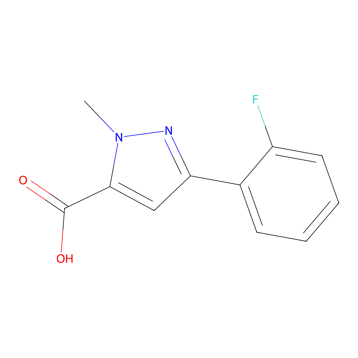 3-(2-fluorophenyl)-1-methyl-1H-pyrazole-5-carboxylic acid molecular structure, CAS 1204296-61-6