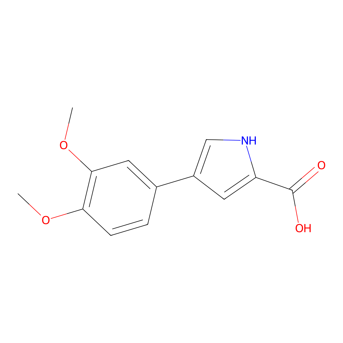 4-(3,4-dimethoxyphenyl)-1H-pyrrole-2-carboxylic acid molecular structure, CAS 1204296-63-8