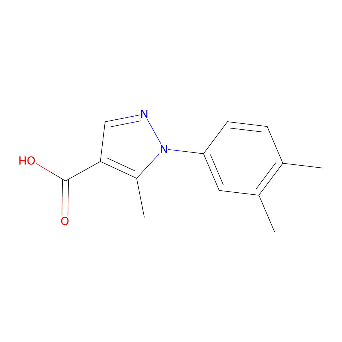 1-(3,4-dimethylphenyl)-5-methyl-1H-pyrazole-4-carboxylic acid molecular structure, CAS 1204296-92-3