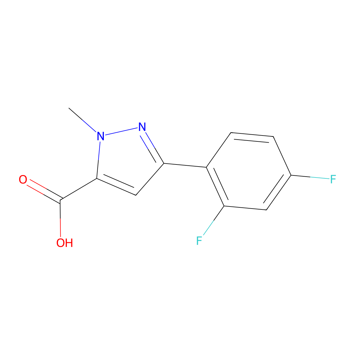 3-(2,4-difluorophenyl)-1-methyl-1H-pyrazole-5-carboxylic acid molecular structure, CAS 1204296-93-4