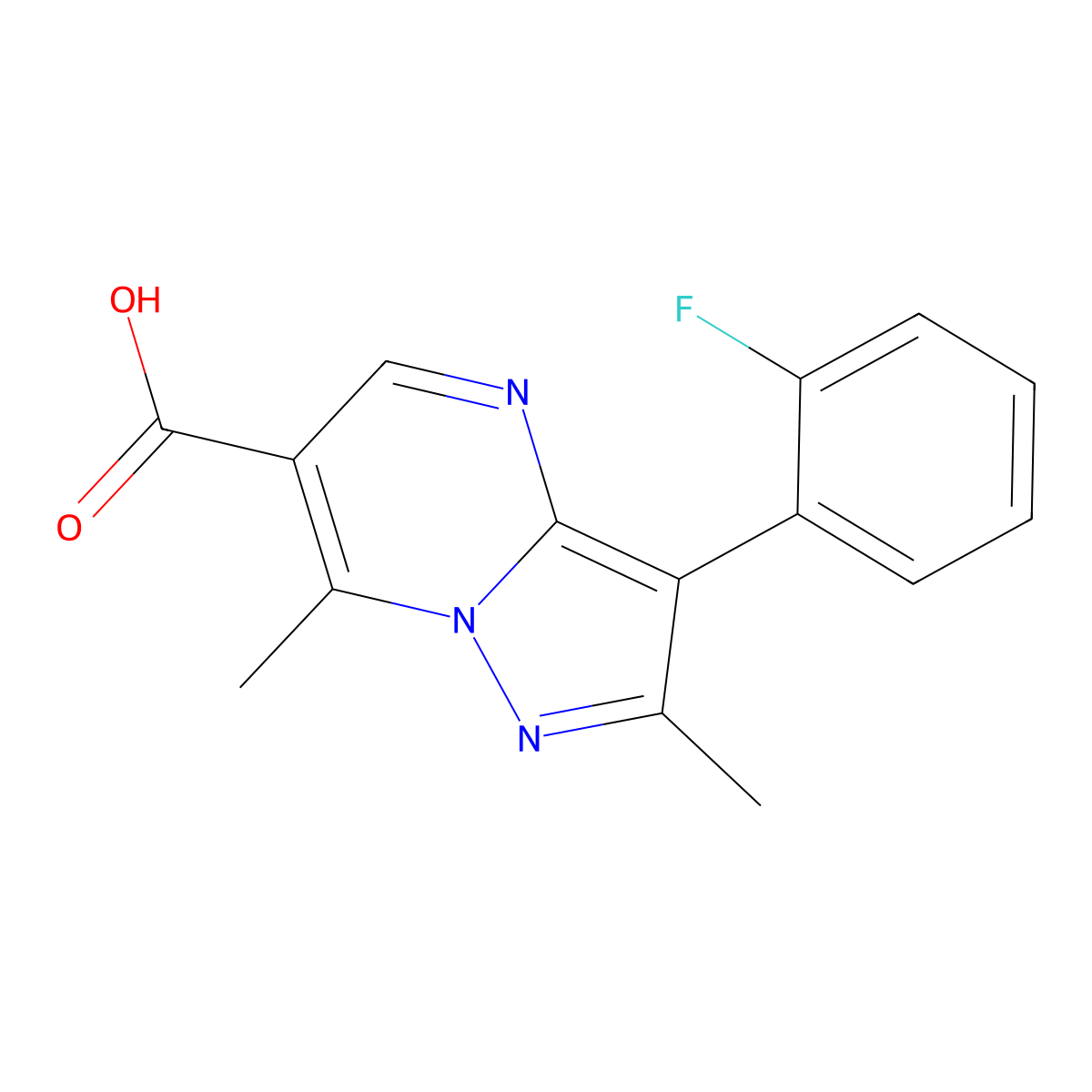 3-(2-Fluorophenyl)-2,7-dimethylpyrazolo[1,5-a]pyrimidine-6-carboxylic acid molecular structure, CAS 1204296-96-7