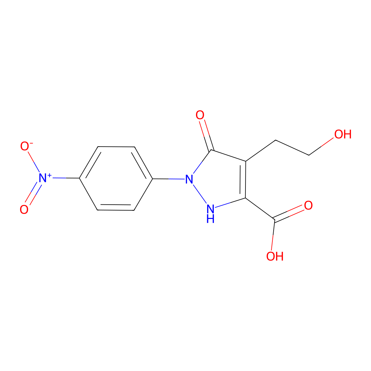 4-(2-hydroxyethyl)-1-(4-nitrophenyl)-5-oxo-2,5-dihydro-1H-pyrazole-3-carboxylic acid molecular structure, CAS 1204296-97-8