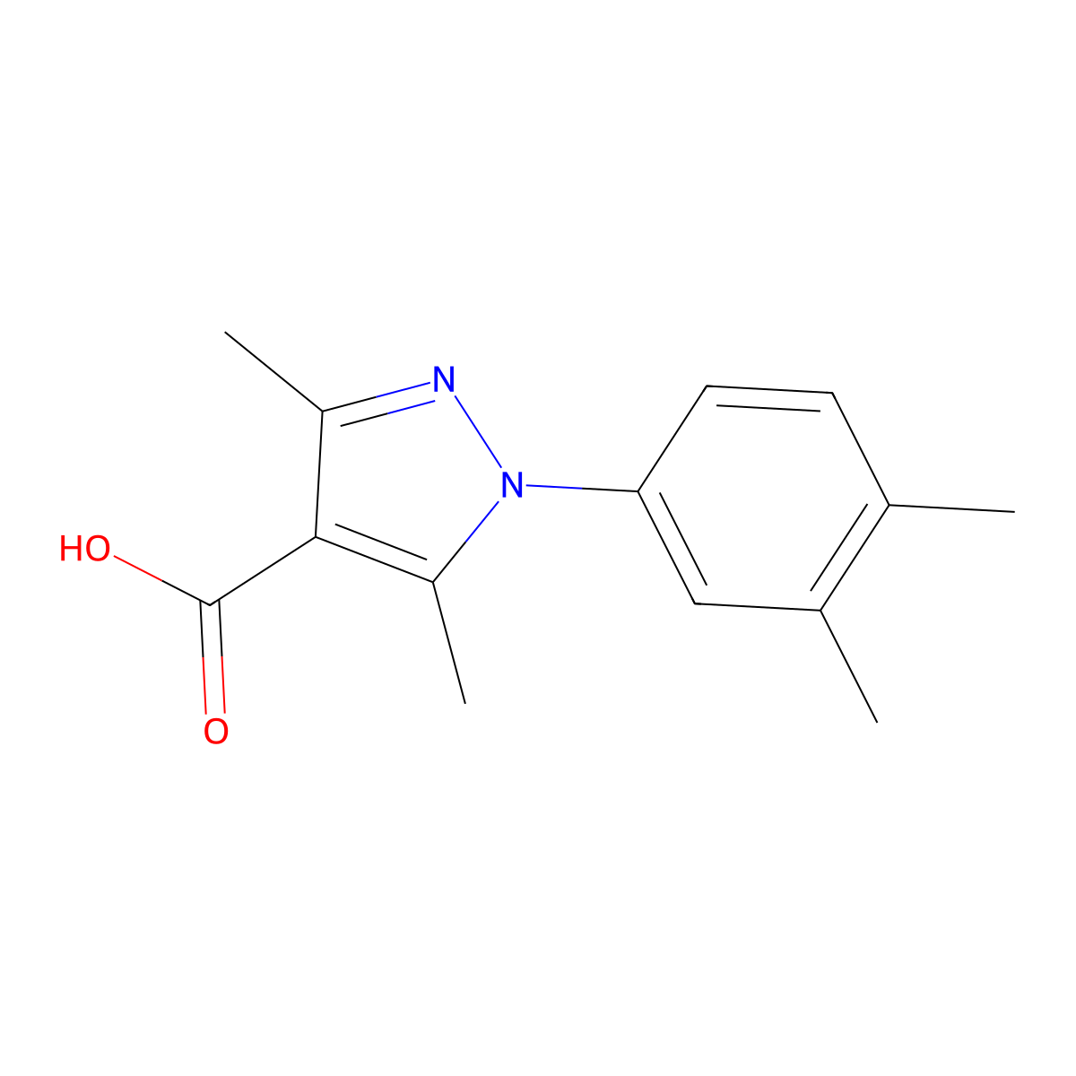 1-(3,4-dimethylphenyl)-3,5-dimethyl-1H-pyrazole-4-carboxylic acid molecular structure, CAS 1204297-04-0