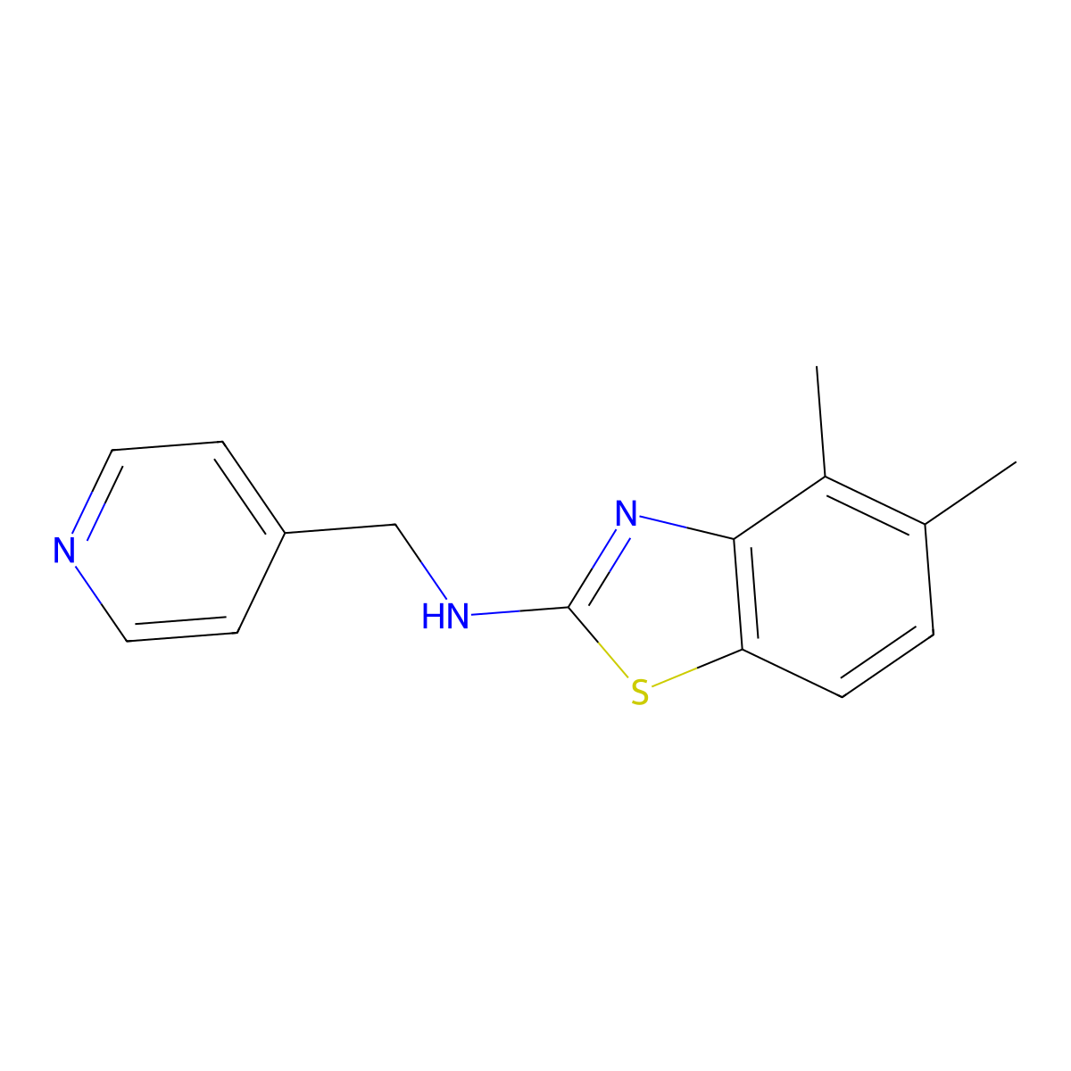 4,5-dimethyl-N-(pyridin-4-ylmethyl)-1,3-benzothiazol-2-amine molecular structure, CAS 1204297-05-1