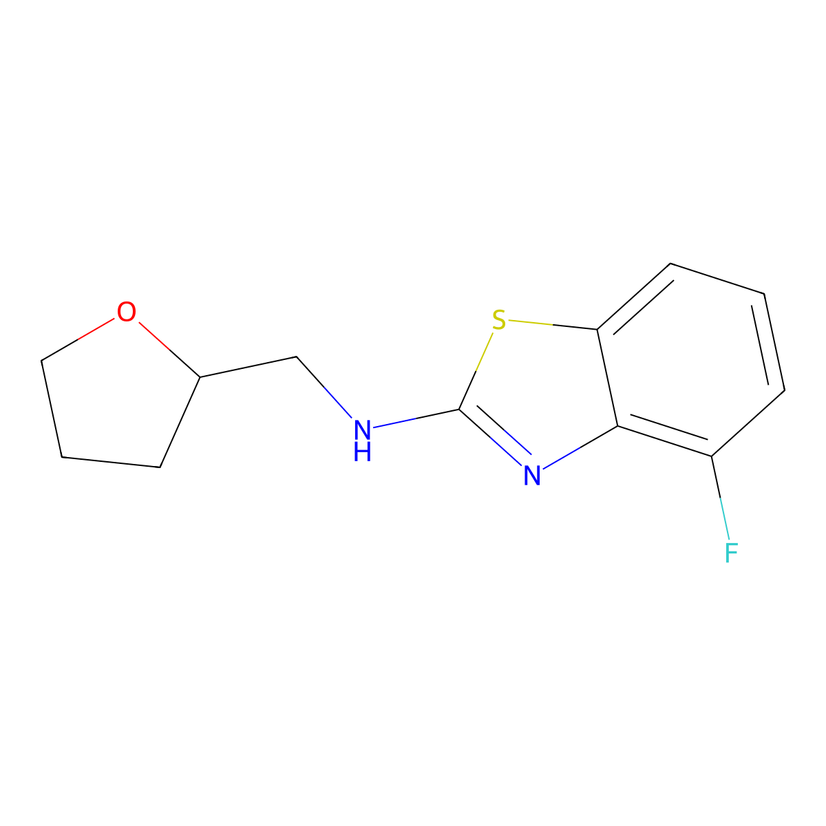 4-fluoro-N-(tetrahydrofuran-2-ylmethyl)-1,3-benzothiazol-2-amine molecular structure, CAS 1204297-08-4