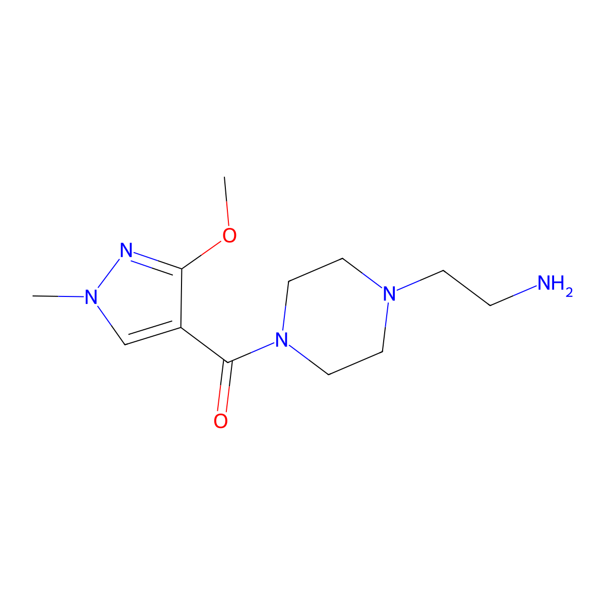 (4-(2-Aminoethyl)piperazin-1-yl)(3-methoxy-1-methyl-1h-pyrazol-4-yl)methanone molecular structure, CAS 1204297-17-5