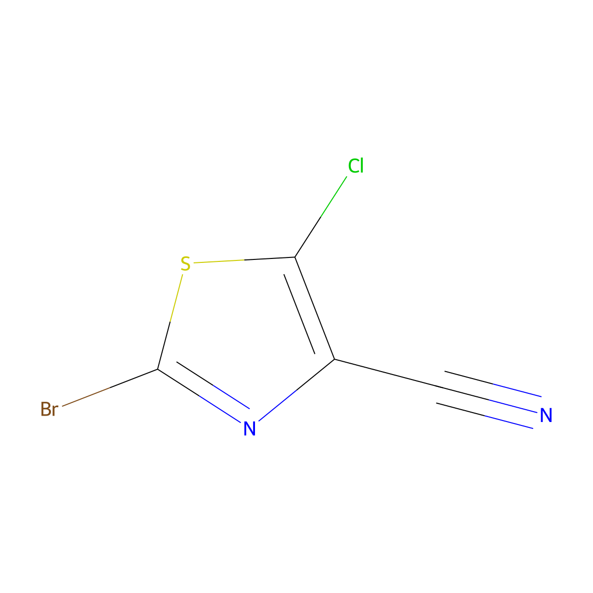 2-Bromo-5-chloro-1,3-thiazole-4-carbonitrile molecular structure, CAS 1204297-56-2