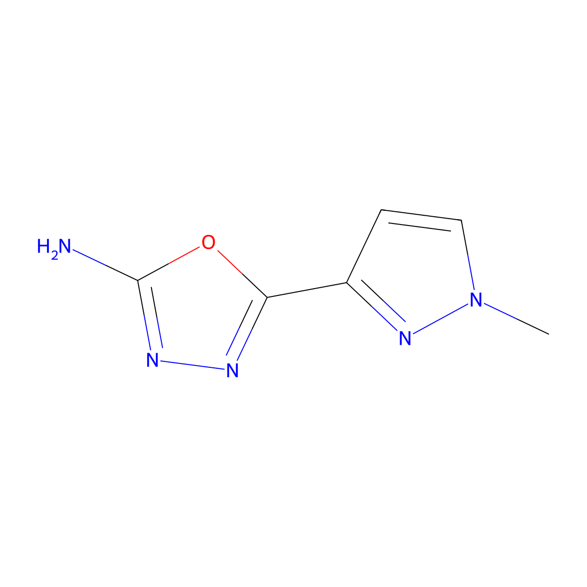 5-(1-methyl-1H-pyrazol-3-yl)-1,3,4-oxadiazol-2-amine molecular structure, CAS 1204297-91-5