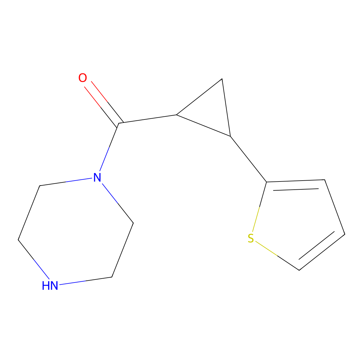 1-[2-(Thiophen-2-yl)cyclopropanecarbonyl]piperazine molecular structure, CAS 1204298-14-5