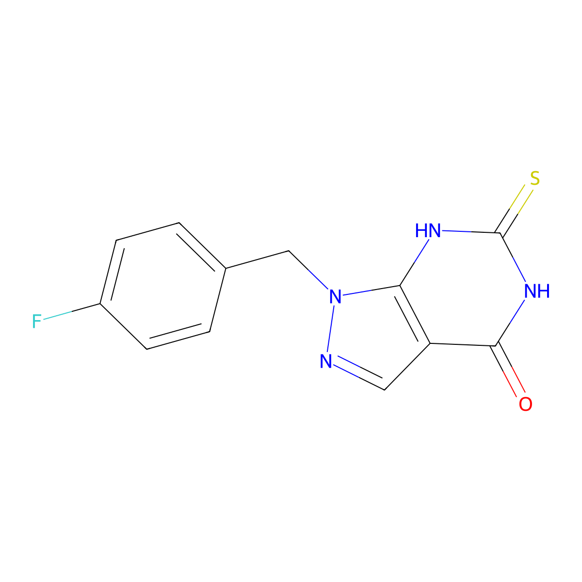 1-(4-fluorobenzyl)-6-mercapto-1,5-dihydro-4H-pyrazolo[3,4-d]pyrimidin-4-one molecular structure, CAS 1204298-15-6