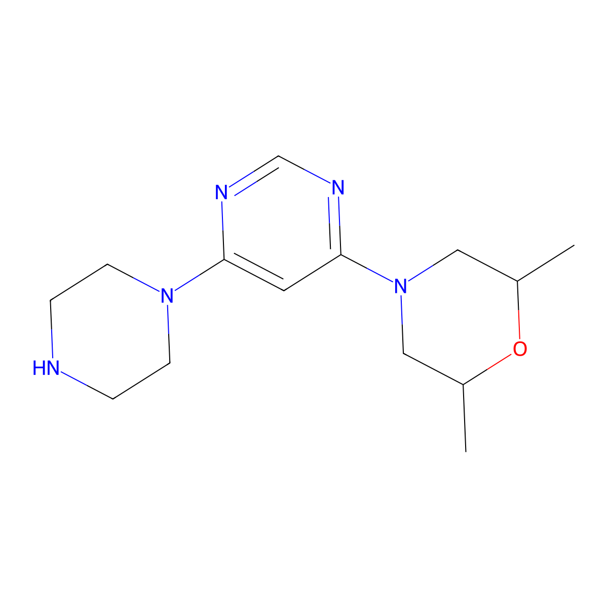 2,6-Dimethyl-4-(6-piperazin-1-ylpyrimidin-4-yl)morpholine molecular structure, CAS 1204298-20-3