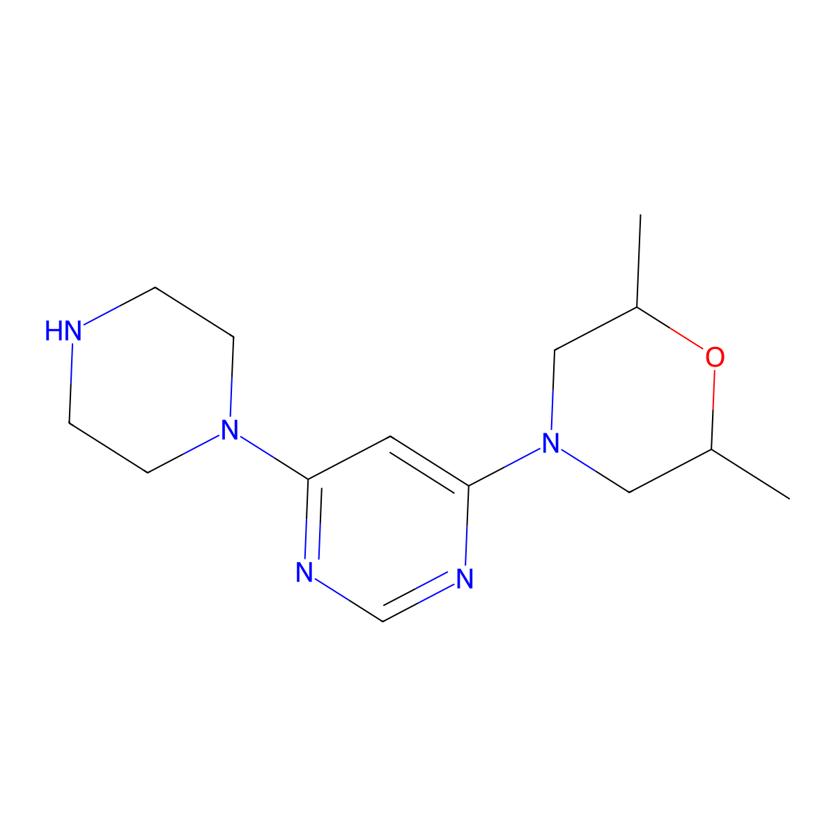 2,6-Dimethyl-4-(6-piperazin-1-ylpyrimidin-4-yl)morpholine molecular structure, CAS 1204298-20-3