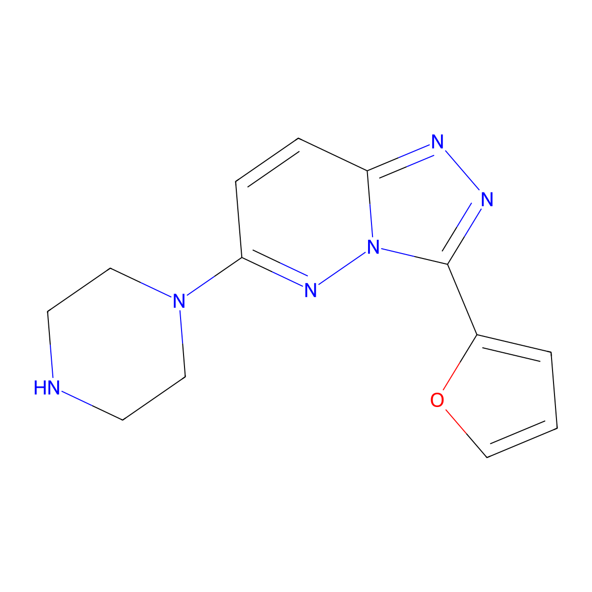 3-(2-Furyl)-6-piperazin-1-yl[1,2,4]triazolo[4,3-b]pyridazine molecular structure, CAS 1204298-32-7