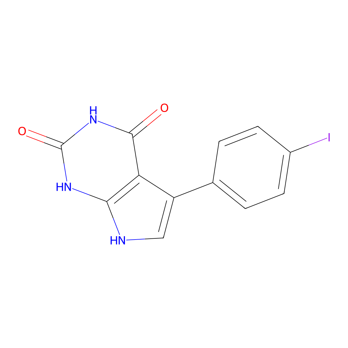 5-(4-Iodophenyl)-1H-pyrrolo[2,3-d]pyrimidine-2,4(3H,7H)-dione molecular structure, CAS 1204298-61-2