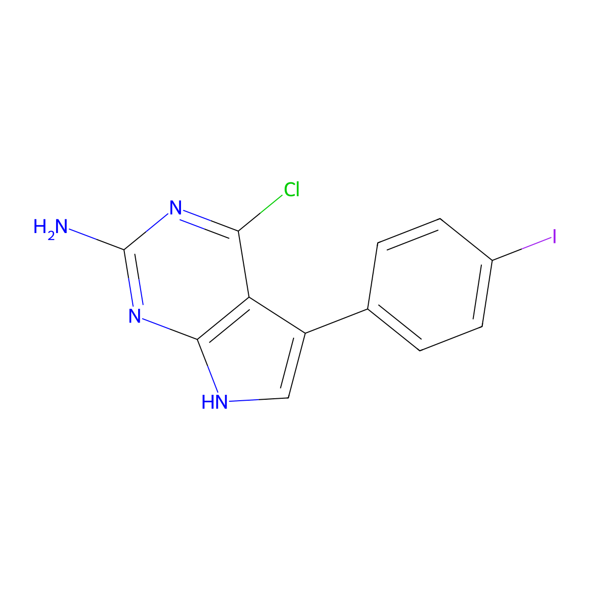 4-Chloro-5-(4-iodophenyl)-7H-pyrrolo[2,3-D]pyrimidin-2-amine molecular structure, CAS 1204298-64-5