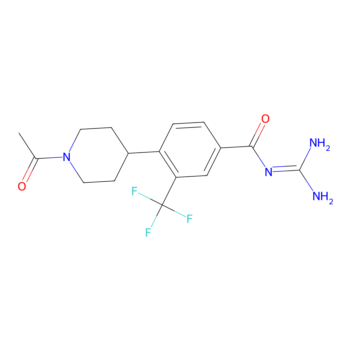 N-(4-(1-acetyl-piperidin-4-yl)-3-trifluoromethylbenzoyl)guanidine molecular structure, CAS 1204329-34-9