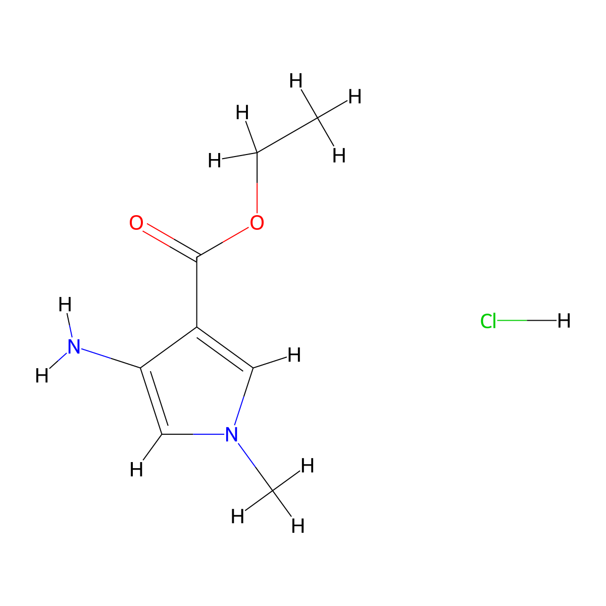 ethyl 4-amino-1-methyl-1H-pyrrole-3-carboxylate hydrochloride molecular structure, CAS 1204423-21-1