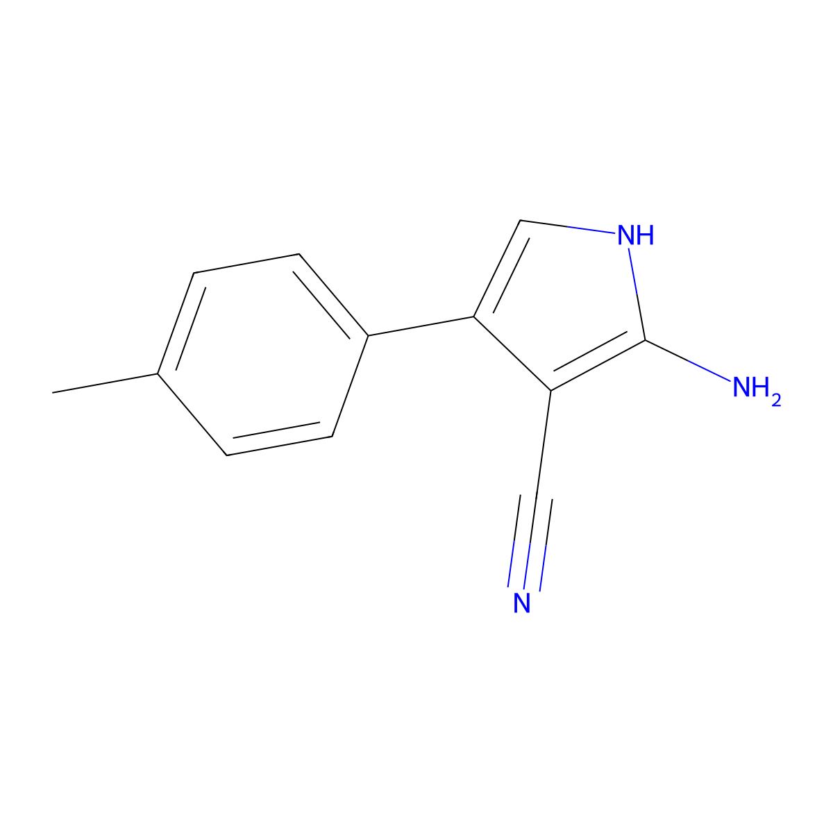 2-amino-4-(4-methylphenyl)-1H-pyrrole-3-carbonitrile molecular structure, CAS 120450-05-7