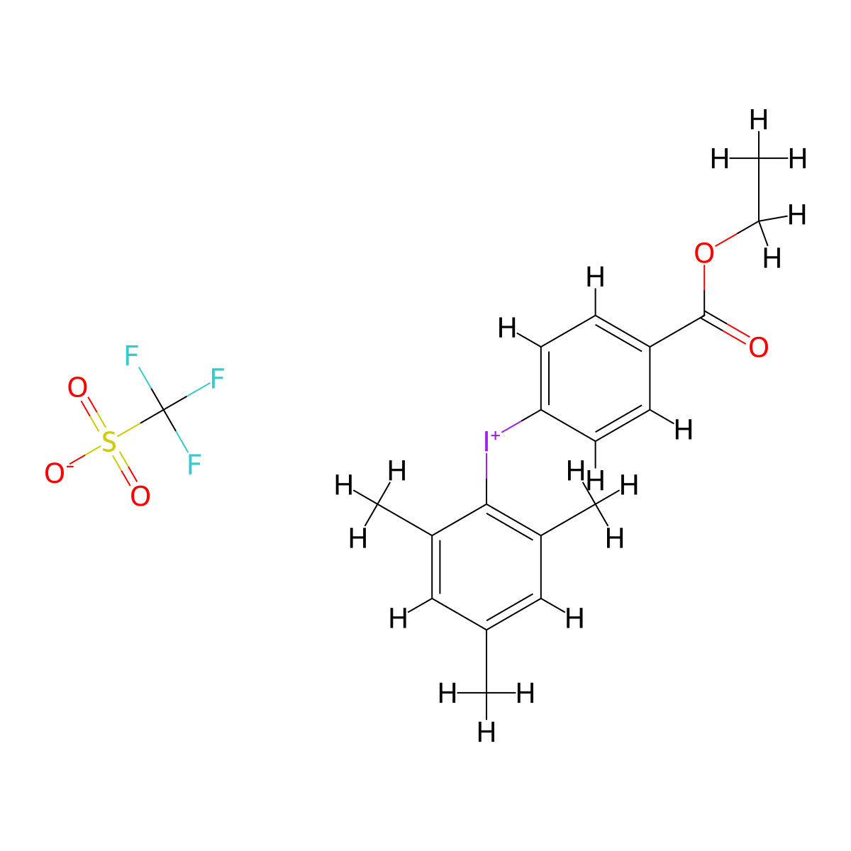 (4-(Ethoxycarbonyl)phenyl)(mesityl)iodonium trifluoromethanesulfonate molecular structure, CAS 1204518-04-6