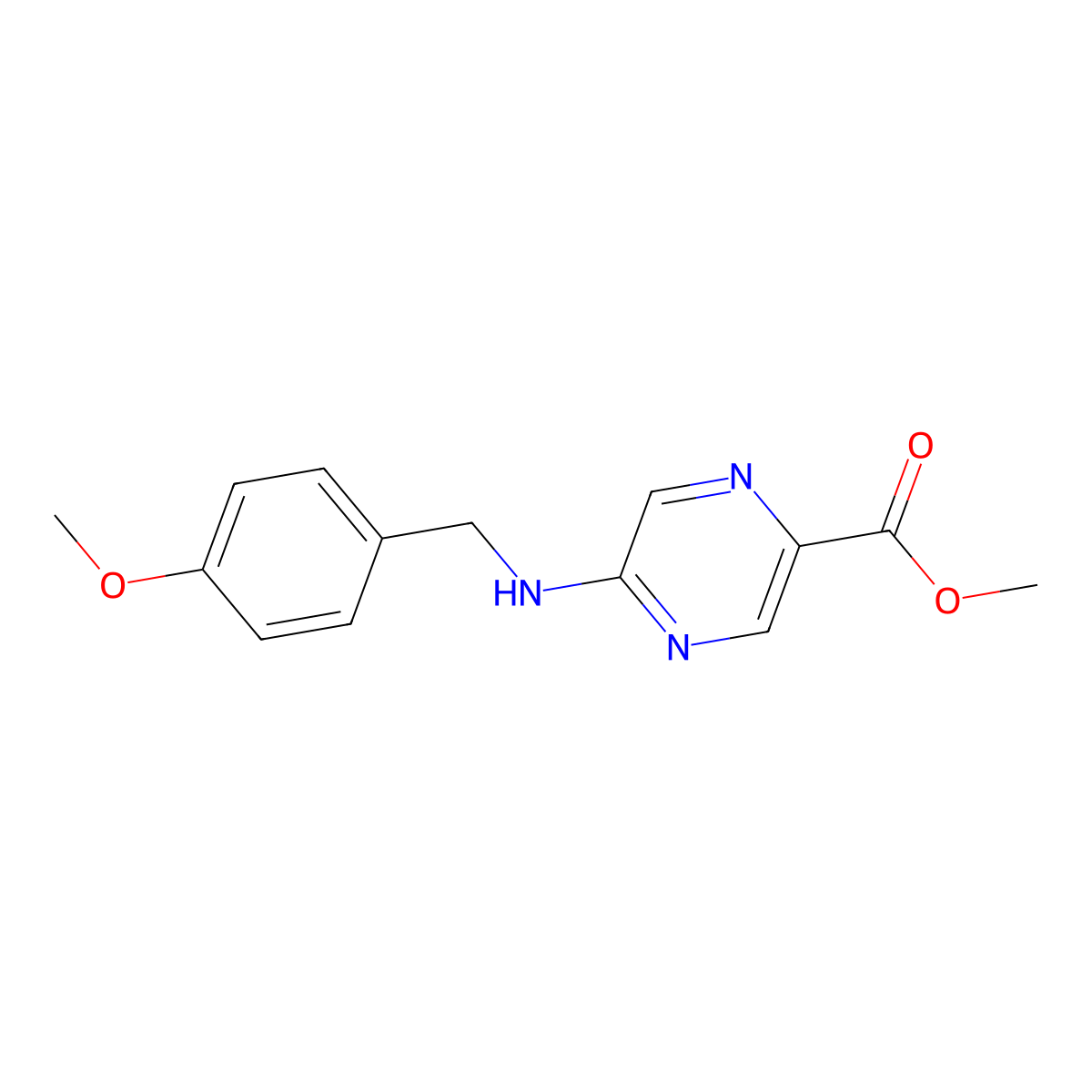 Methyl 5-((4-methoxybenzyl)amino)pyrazine-2-carboxylate molecular structure, CAS 1204527-84-3