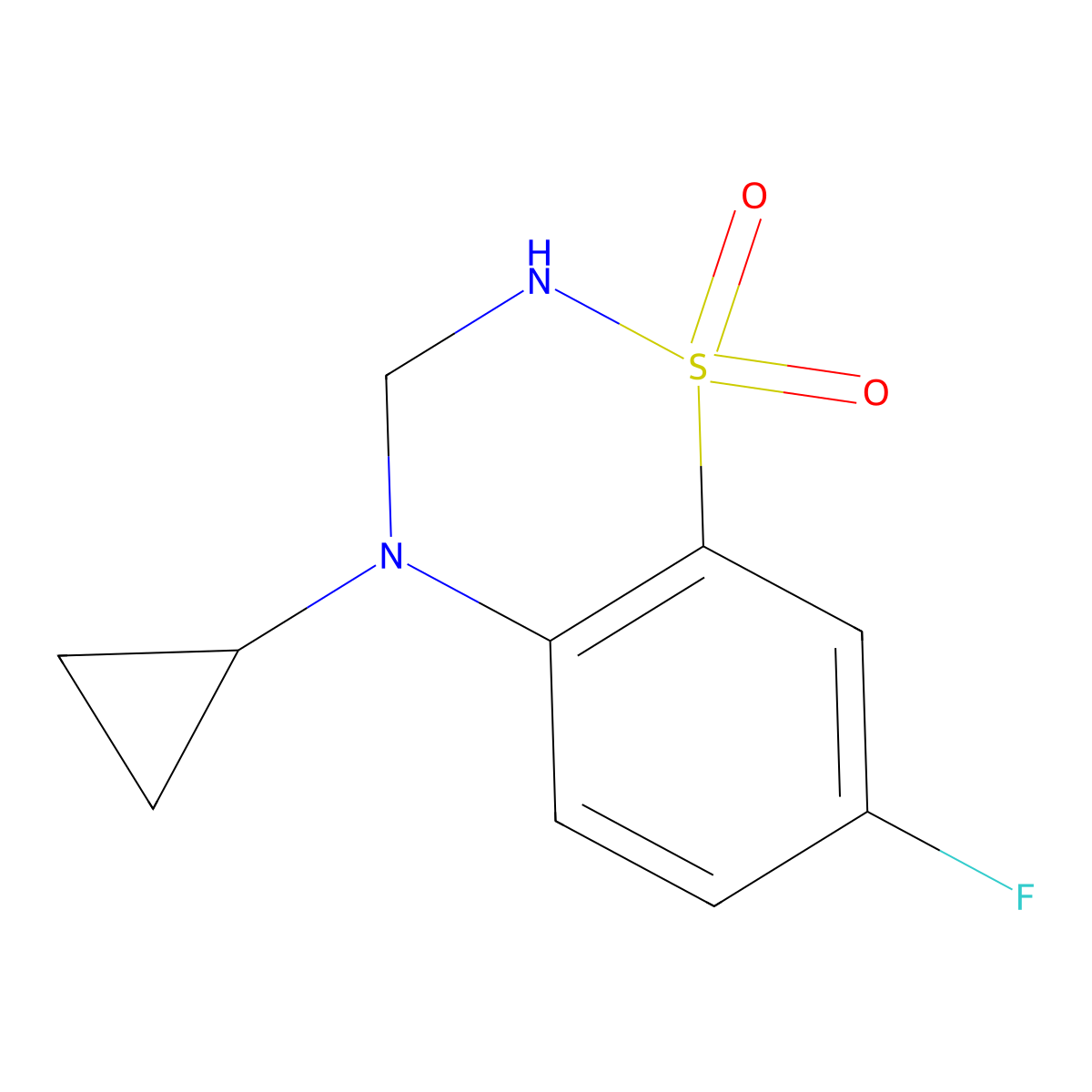 4-cyclopropyl-7-fluoro-3,4-dihydro-2H-1,2,4-benzothiadiazine 1,1-dioxide molecular structure, CAS 1204572-55-3