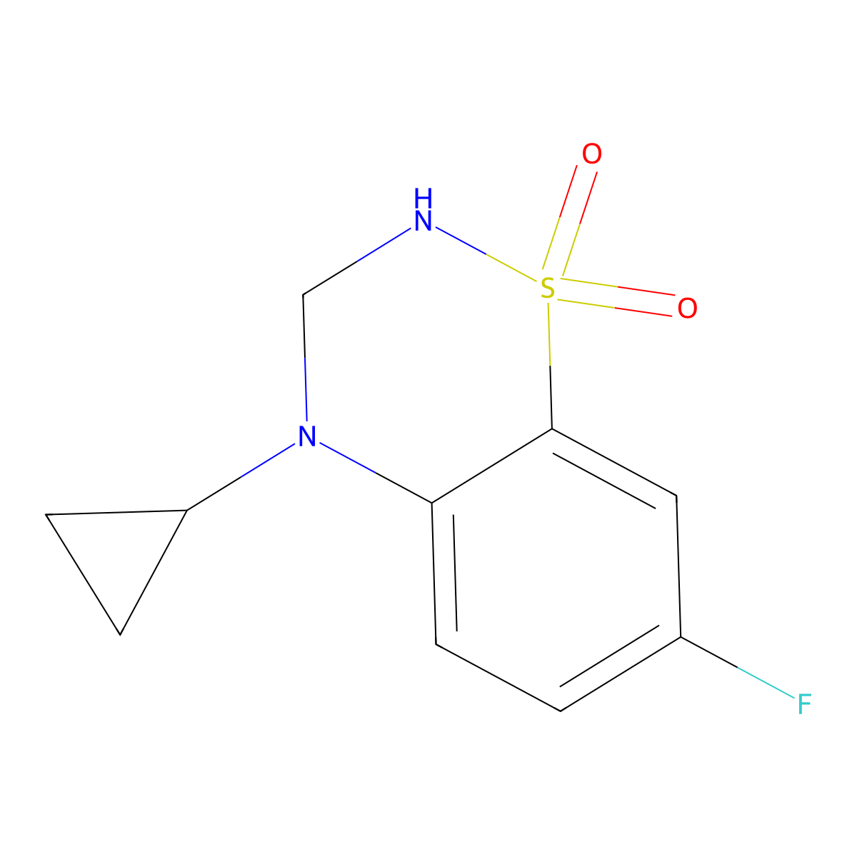 4-cyclopropyl-7-fluoro-3,4-dihydro-2H-1,2,4-benzothiadiazine 1,1-dioxide molecular structure, CAS 1204572-55-3