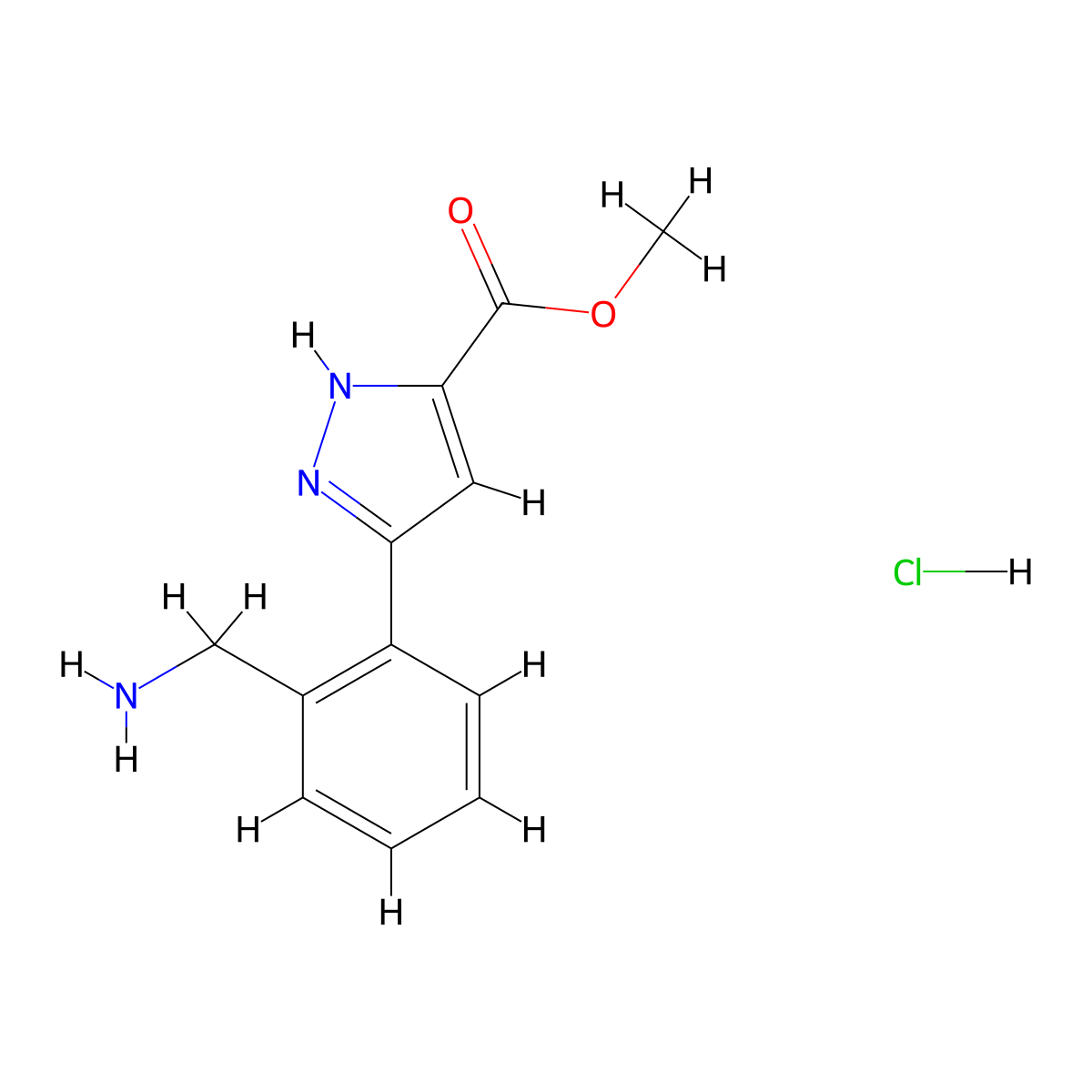 Methyl 5-(2-(aminomethyl)phenyl)-1h-pyrazole-3-carboxylate hydrochloride molecular structure, CAS 1204580-90-4
