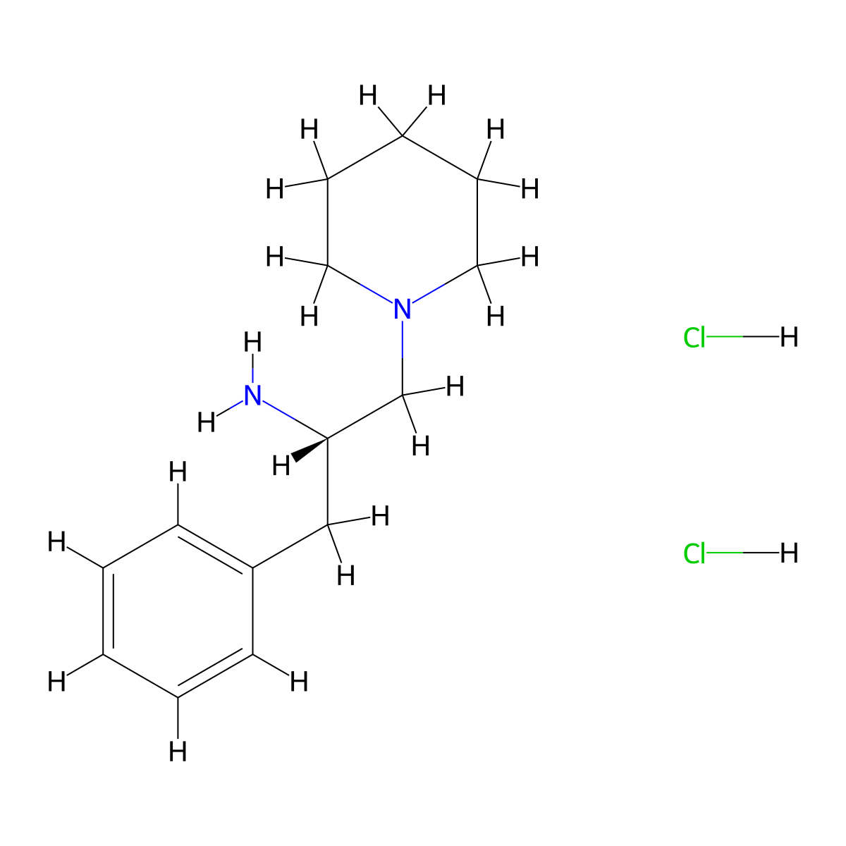 (S)-1-Phenyl-3-(piperidin-1-yl)propan-2-amine 2HCl molecular structure, CAS 1204589-80-9