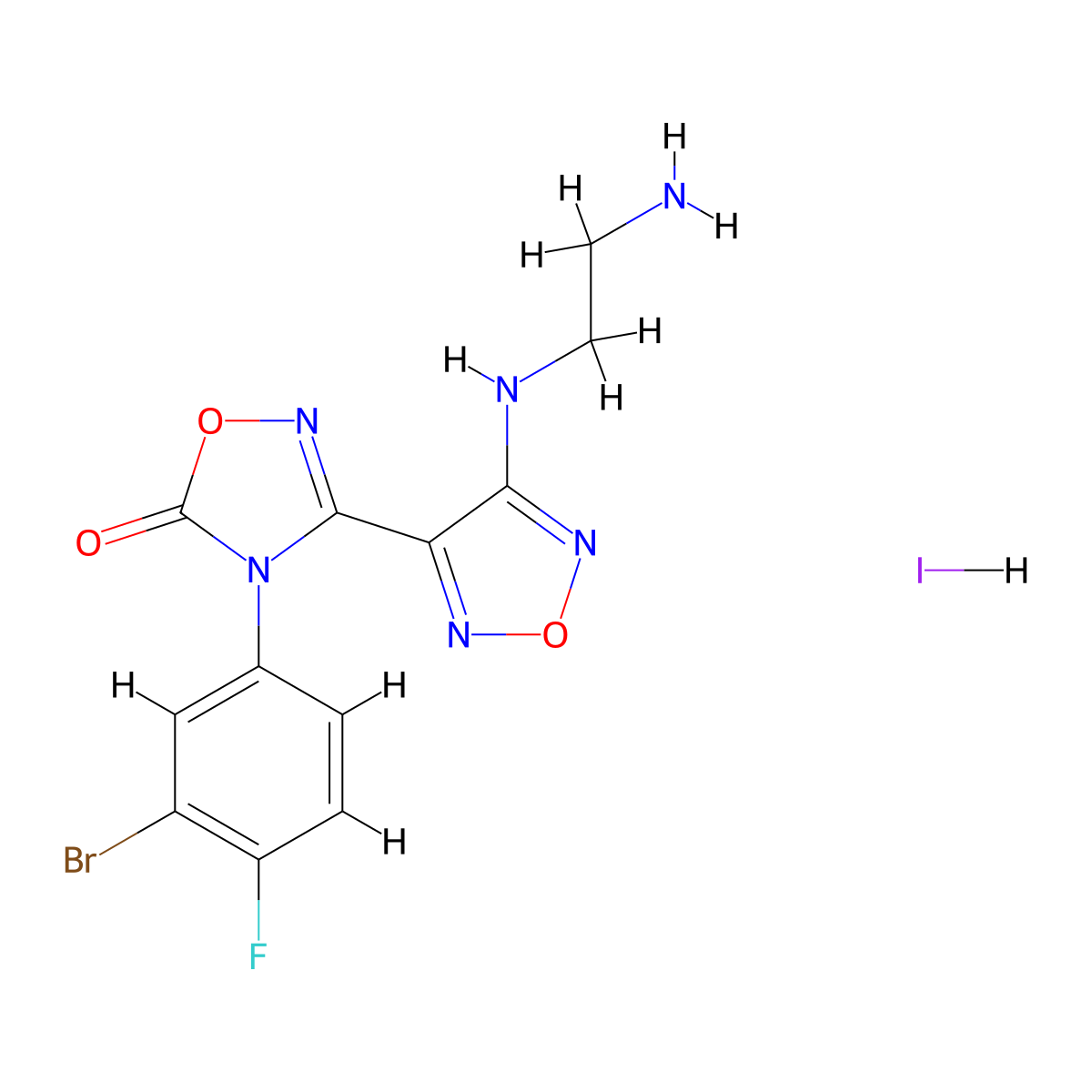 3-(4-((2-Aminoethyl)amino)-1,2,5-oxadiazol-3-yl)-4-(3-bromo-4-fluorophenyl)-1,2,4-oxadiazol-5(4H)-one hydroiodide molecular structure, CAS 1204669-57-7