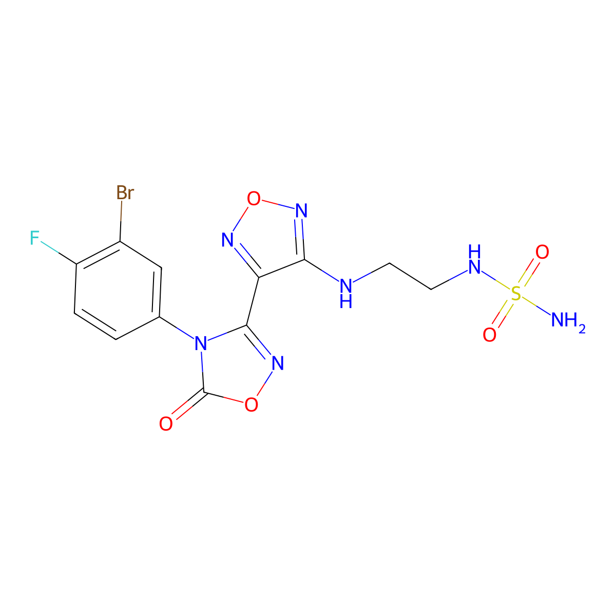 N-[2-({4-[4-(3-Bromo-4-fluorophenyl)-5-oxo-4,5-dihydro-1,2,4-oxadiazol-3-yl]-1,2,5-oxadiazol-3-yl}amino)ethyl]sulfamide molecular structure, CAS 1204669-70-4