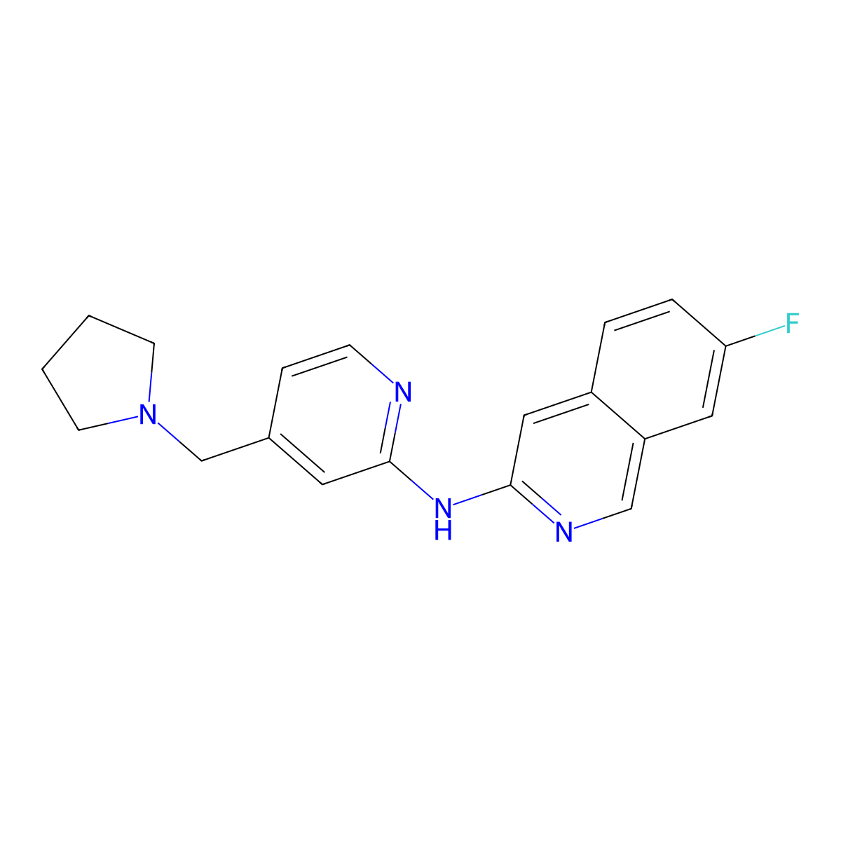 7-Fluoro-N-(4-(pyrrolidin-1-ylmethyl)pyridin-2-yl)isoquinolin-3-amine molecular structure, CAS 1204701-87-0