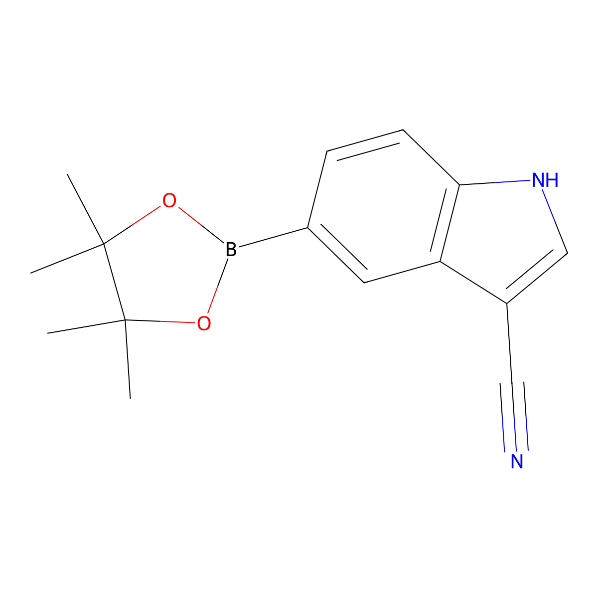 5-(4,4,5,5-tetramethyl-1,3,2-dioxaborolan-2-yl)-1H-indole-3-carbonitrile molecular structure, CAS 1204742-75-5