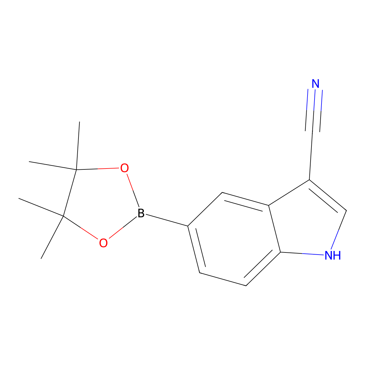 5-(4,4,5,5-tetramethyl-1,3,2-dioxaborolan-2-yl)-1H-indole-3-carbonitrile molecular structure, CAS 1204742-75-5
