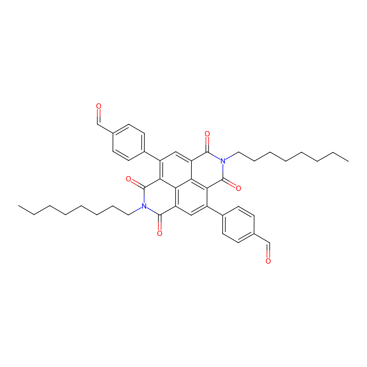 4,4'-(2,7-Dioctyl-1,3,6,8-tetraoxo-1,2,3,6,7,8-hexahydrobenzo[lmn][3,8]phenanthroline-4,9-diyl)dibenzaldehyde molecular structure, CAS 1204745-92-5