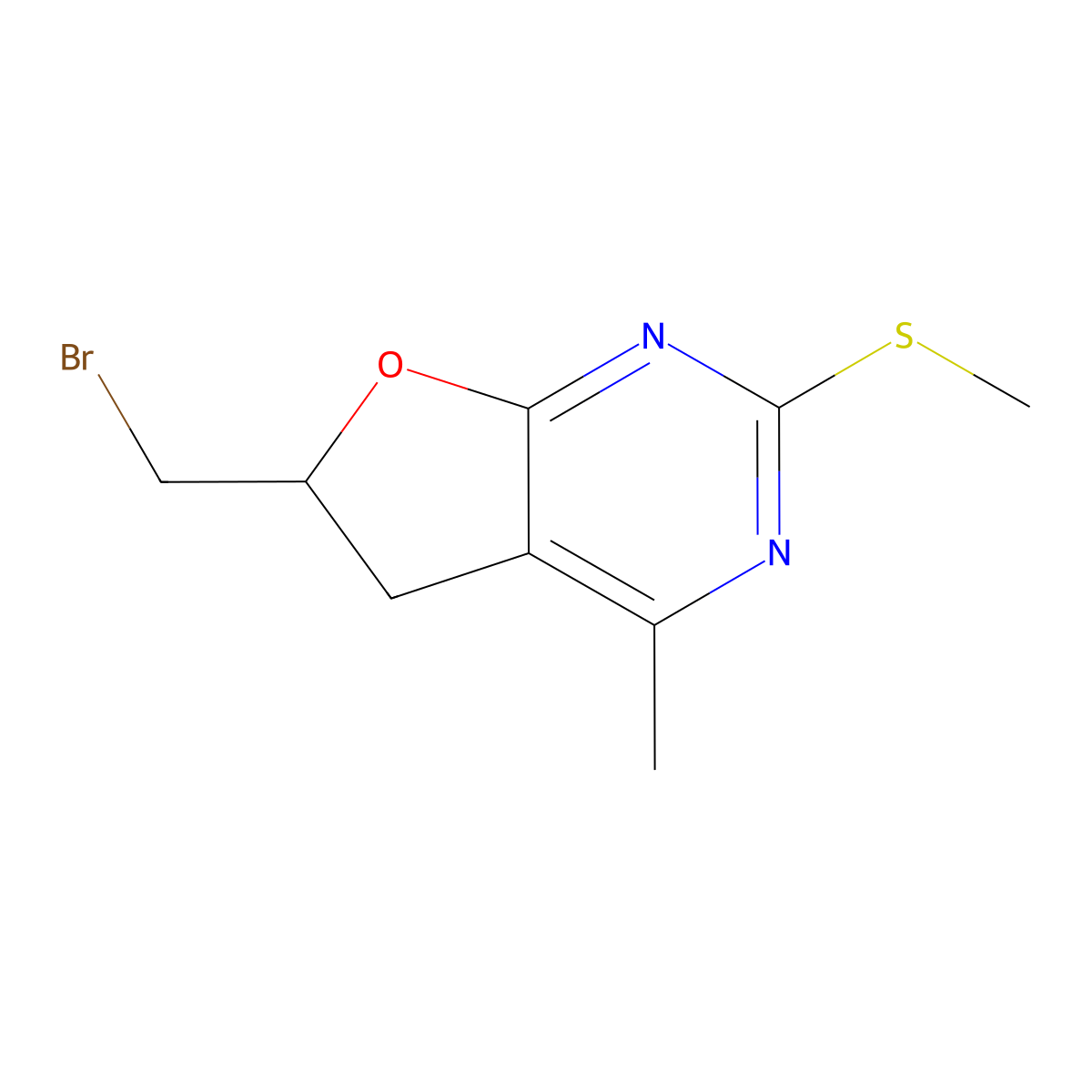 6-(Bromomethyl)-4-methyl-2-methylsulfanyl-5,6-dihydrofuro[2,3-d]pyrimidine molecular structure, CAS 120478-12-8