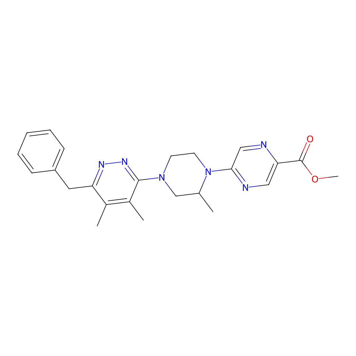 (R)-Methyl 5-(4-(6-benzyl-4,5-dimethylpyridazin-3-yl)-2-methylpiperazin-1-yl)pyrazine-2-carboxylate molecular structure, CAS 1204975-11-0