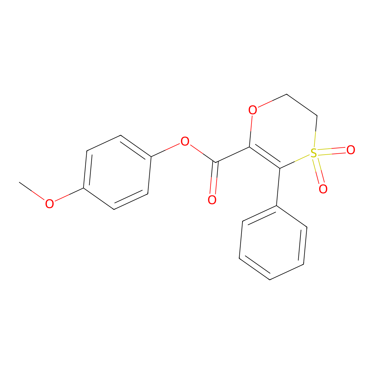 4-Methoxyphenyl 3-phenyl-5,6-dihydro-1,4-oxathiine-2-carboxylate 4,4-dioxide molecular structure, CAS 1205148-10-2